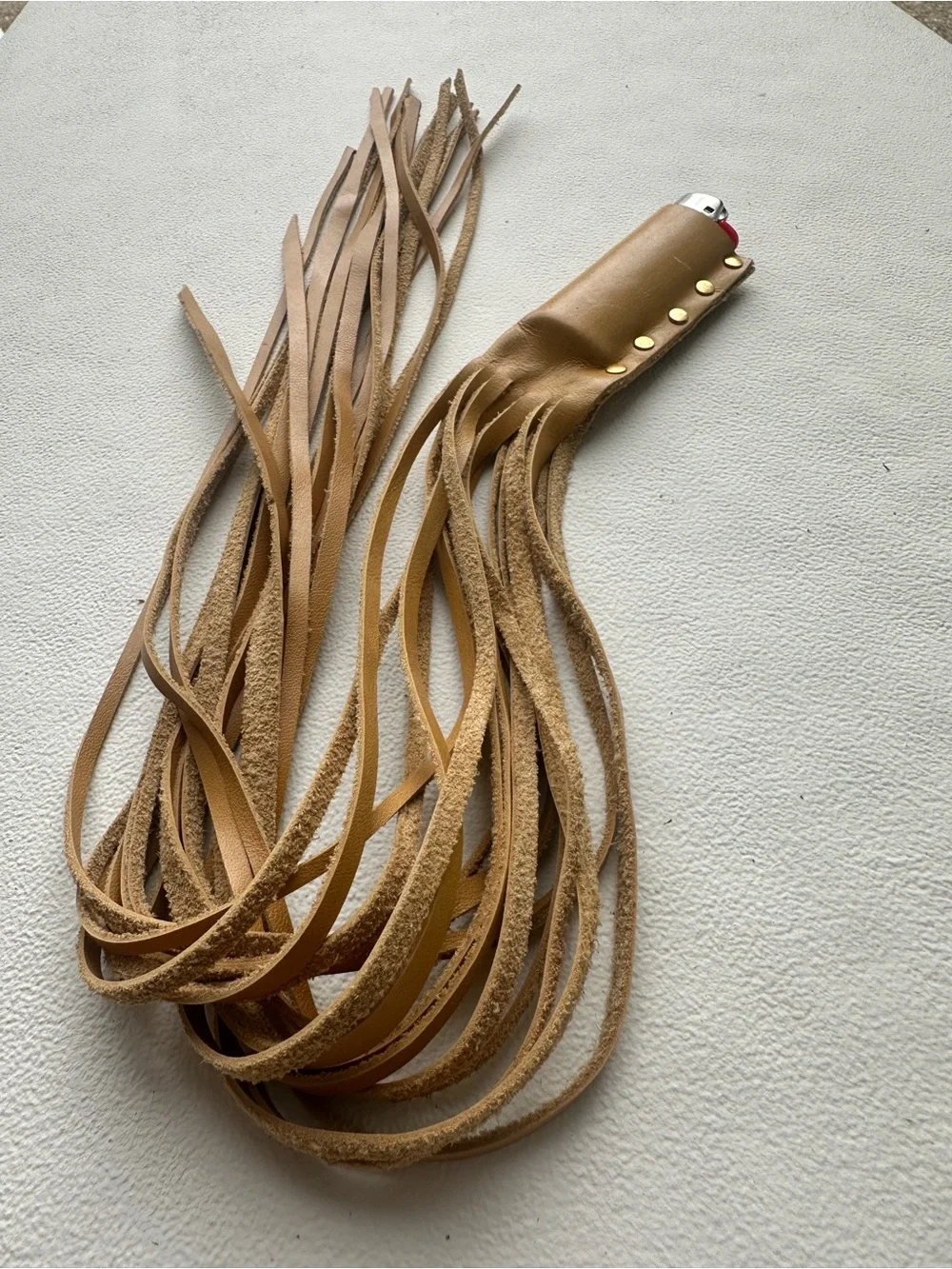 Yellow/Tan Leather Fringe Lighter Holder